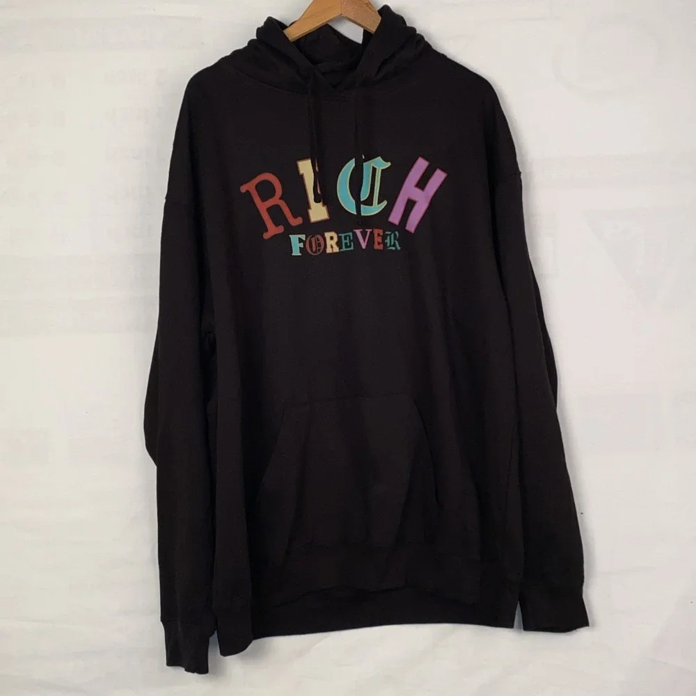 Rich Forever Hoodie Men's M Black Cotton Blend Graphic Streetwear